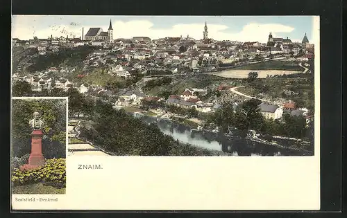 AK Znaim /Znojmo, Celkový pohled, Sealsfield-Pomník