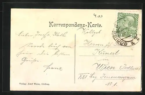 AK Göding / Hodonin, Stadtplatz mit Blick aufs Rathaus