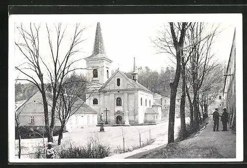 AK Rájec nad Svitavou, Námestí, Pomnik, Kostel