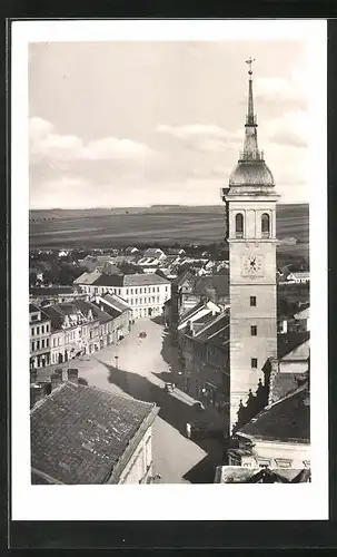 AK Wischau / Vyskov, Rathaus aus der Vogelschau