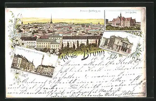 Lithographie Brünn / Brno, Deutsches Haus, Stadttheater