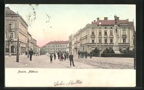 AK Znaim /Mähren, Strassenpartie mit Gebäudeansicht