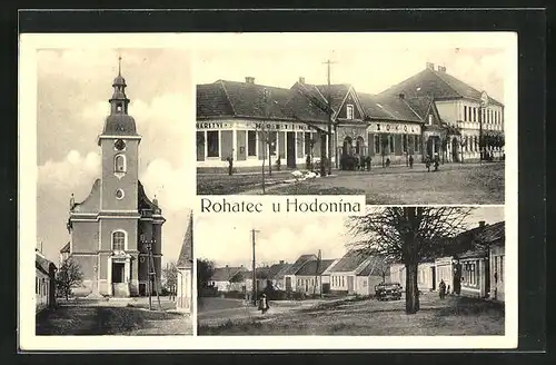 AK Rohatec u Hodonina, Kirche, Turnhalle, Ortspartie