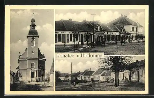 AK Rohatec u Hodonina, Kirche, Turnhalle, Ortspartie