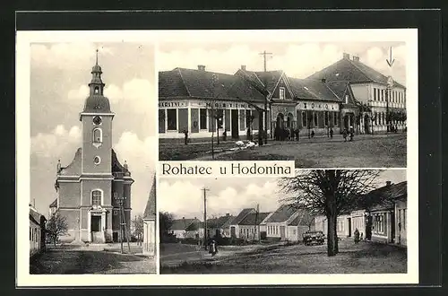 AK Rohatec u Hodonina, Kirche, Turnhalle, Ortspartie