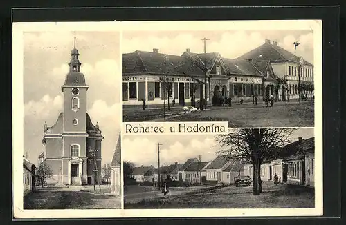 AK Rohatec u Hodonina, Kirche, Turnhalle, Ortspartie