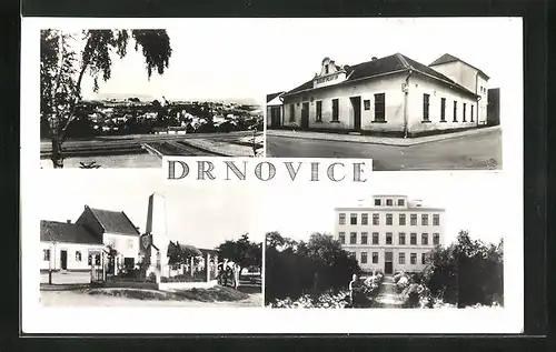 AK Drnovice, Teilansicht, Gebäudeansicht, Denkmal