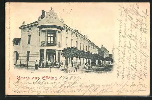 AK Göding / Hodonin, Strassenpartie mit Gebäudeansicht