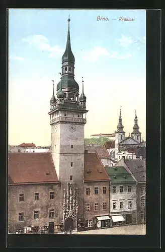 AK Brünn / Brno, Uhrenturm im Sonnenuntergang