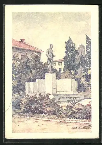 Künstler-AK Göding / Hodonin, Ansicht eines Denkmals