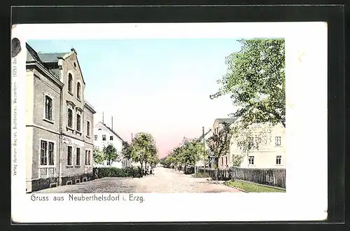 AK Neuberthelsdorf /Erzgeb., Strassenpartie mit Gasthaus