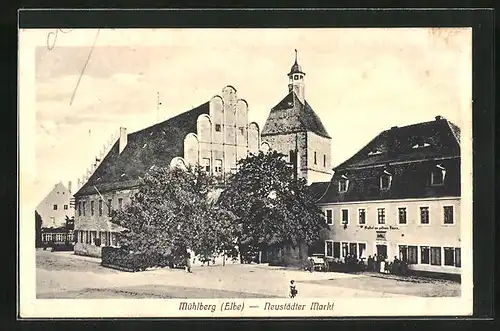 AK Mühlberg /Elbe, Neustädter Markt mit Gasthaus