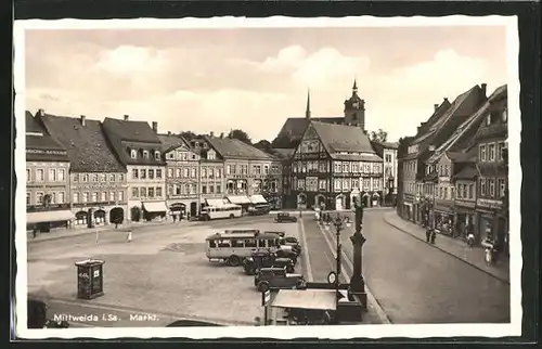 AK Mittweida i. Sa., Markt mit Geschäften