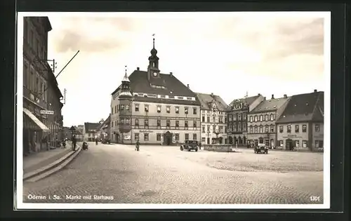 AK Öderan i. Sa., Markt mit Stadt-Cafe, Gasthaus Ratskeller und Rathaus
