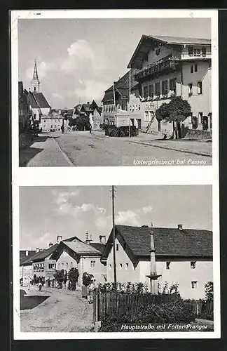 AK Untergriesbach b. Passau, Hauptstrasse mit Folter-Pranger