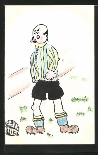 Künstler-AK Handgemalt: Fussballspieler auf einer Wiese