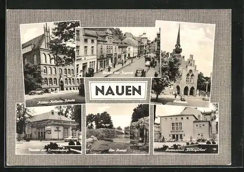 AK Nauen, Rathaus, Strasse der Jugend, Käthe-Kollwitz-Schule, Theater der Freundschaft