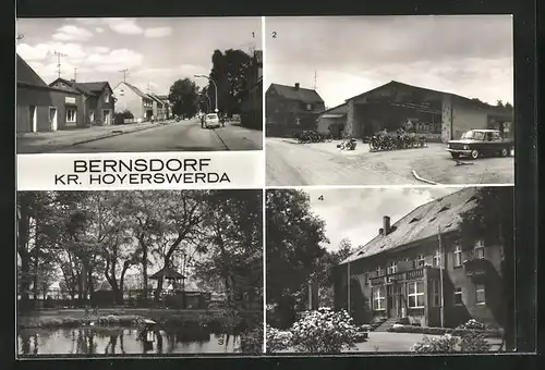 AK Bernsdorf, Ernst-Thälmann-Strasse, Rathaus, Kaufhalle, August-Bebel-Park