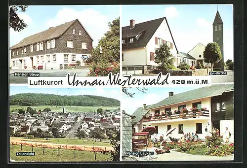 AK Unnau /Westerwald, Pension Laukant und Steup, Kirche