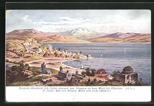 Künstler-AK Friedrich Perlberg: Verbildlichung v. Joh. 21,1 Verkündigung am Meer bei Tiberias