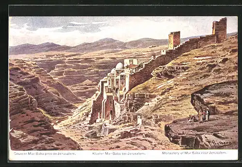 Künstler-AK Friedrich Perlberg: Kloster Mar Saba bei Jerusalem