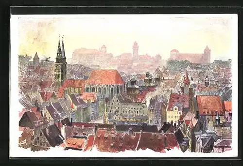 Künstler-AK Heinrich Kley: Blick über die Dächer Nürnbergs