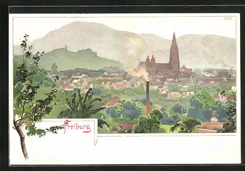 Künstler-AK Heinrich Kley: Freiburg, Panorama der Stadt