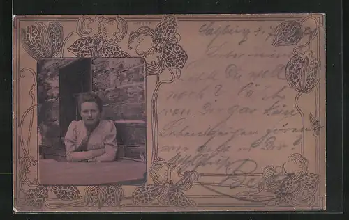 Foto-AK Passepartout, Junge Frau mit Krawatte