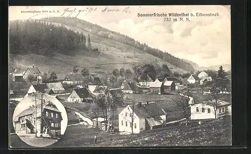 AK Wildenthal b. Eibenstock, Ortspartie mit Auersberghaus