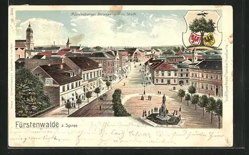 Lithographie Fürstenwalde a. Spree, Müncheberger Strasse und Alte Stadt