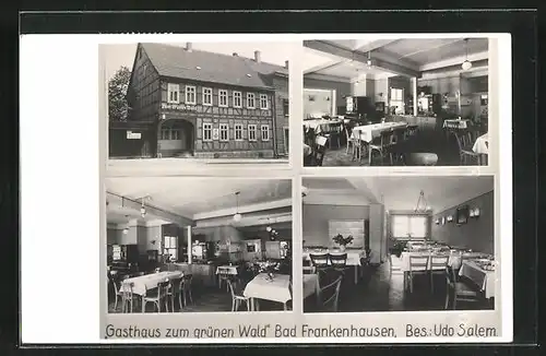 AK Bad Frankenhausen, Gasthaus zum grünen Wald, Aussen- und Innensicht