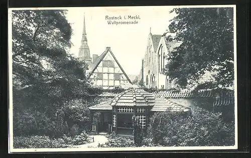 AK Rostock i. Meckl., Blick zur Wallpromenade