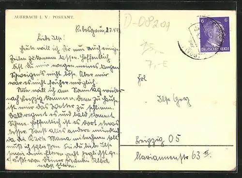 AK Auerbach i. V., Das Postamt im Sonnenschein