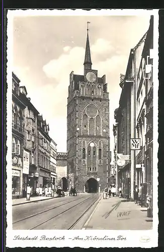 AK Rostock, Strassenpartie am Kröpeliner Tor