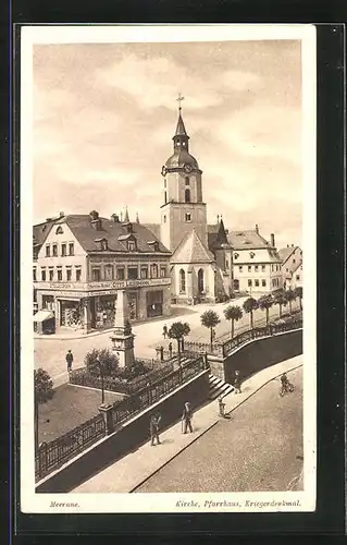 AK Meerane, Kriegerdenkmal, Kirche, Pfarrhaus