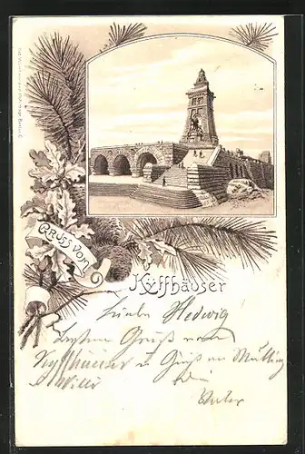 Lithographie Kyffhäuser, Blick aufs Kaiser-Wilhelm Denkmal