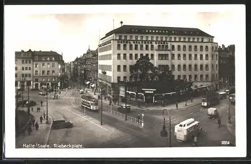 AK Halle /Saale, Riebeckplatz mit Strassenbahn
