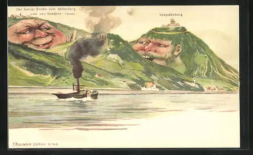 Künstler-AK Killinger Nr. 145: Leopoldsberg und Kahlenberg, Berg mit Gesicht / Berggesichter
