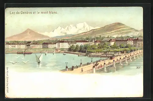 Lithographie Künzli Nr. 5017: Lac de Genève et le mont blanc, Berg mit Gesicht / Berggesichter