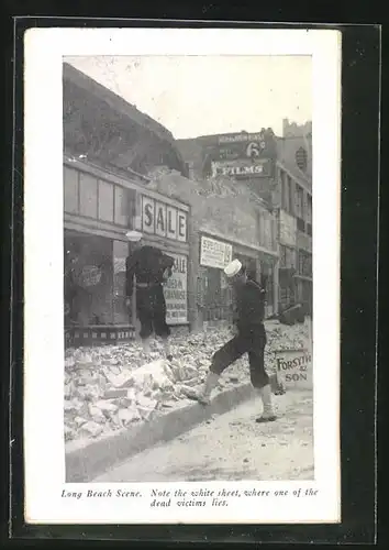 Leporello-AK Long Beach, CA, Diverse Ortsansichten nach Erdbeben