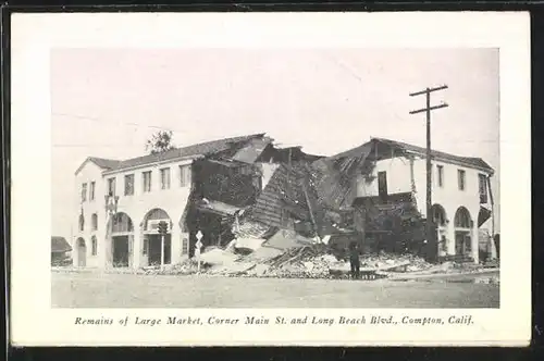 Leporello-AK Long Beach, CA, Diverse Ortsansichten nach Erdbeben