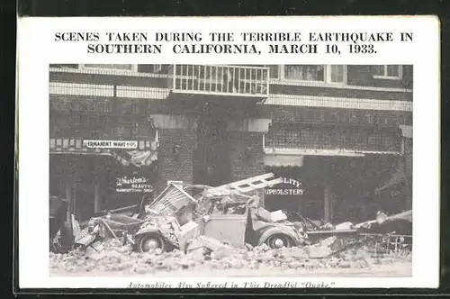 Leporello-AK Long Beach, CA, Diverse Ortsansichten nach Erdbeben