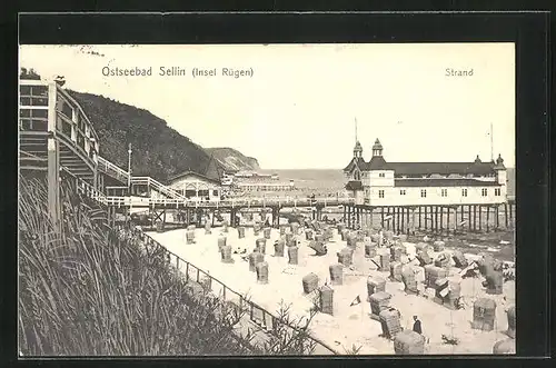 AK Sellin auf Rügen, Strandpromenade mit Hochsteg