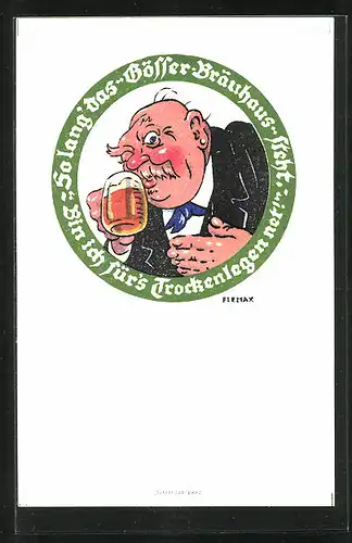 AK Brauerei-Werbung der Gösser-Brauerei A.-G., Mann mit Bierglas in der Hand