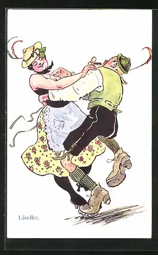 Künstler-AK Volkstanz, Ländler beim Tanz in Trachten