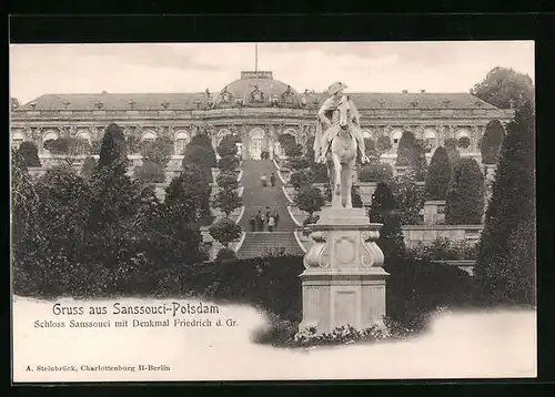 AK Potsdam, Schloss Sanssouci mit Denkmal Friedrich d. Gr.