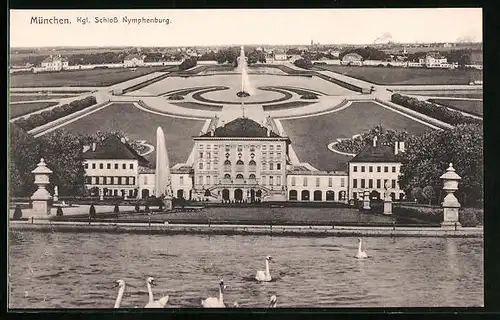 AK München, Königliches Schloss Nymphenburg aus der Vogelschau