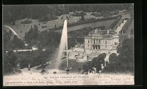 AK Linderhof, Königliches Schloss Linderhof mit Fontäne