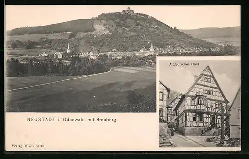 AK Neustadt i. Odenwald, Gesamtansicht mit dem Breuberg, vor dem Altdeutschen Haus