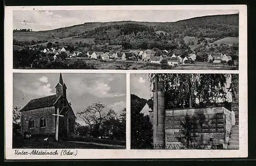 AK Unter-Absteinach im Odw., Generalansicht, an der Kapelle, Friedhof